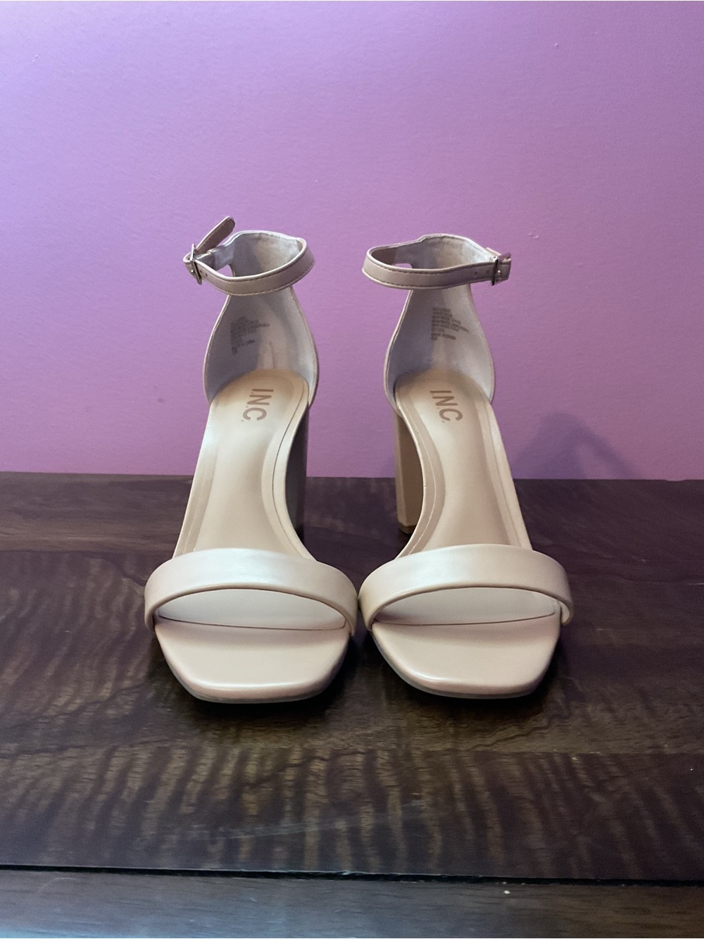 INC International Concepts Blush Nude Ankle-Strap Block Heels